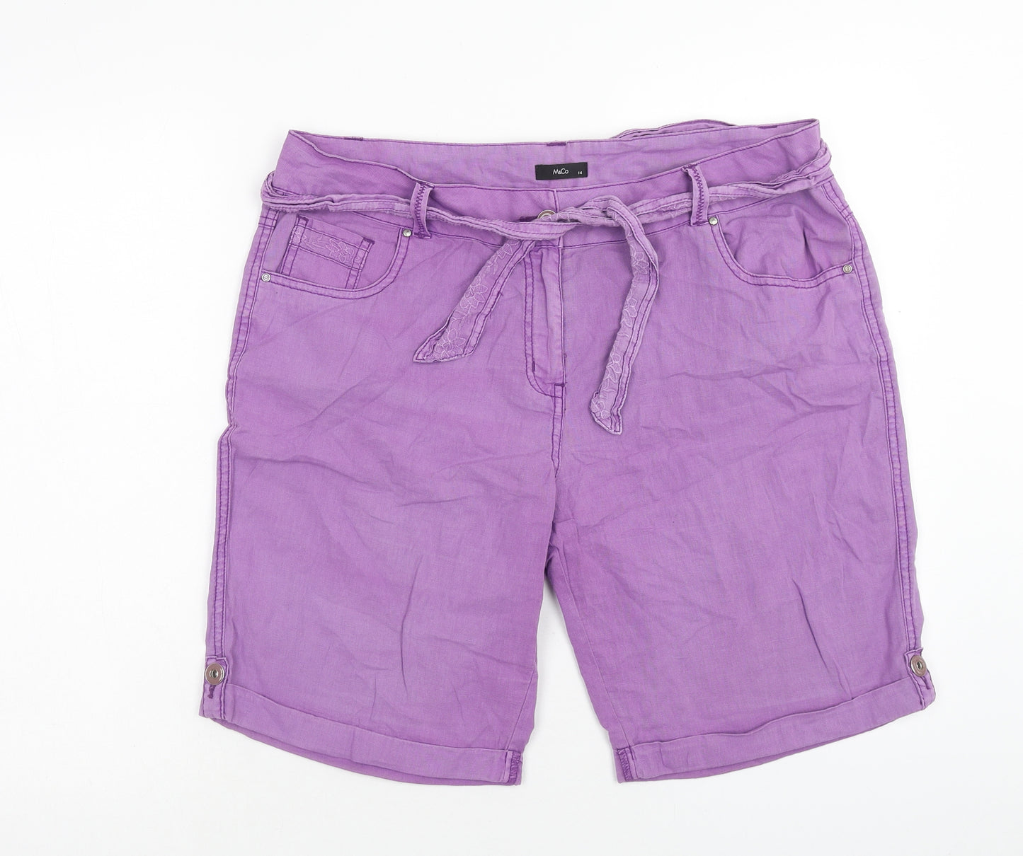 M&Co Womens Purple Cotton Chino Shorts Size 14 Regular Zip