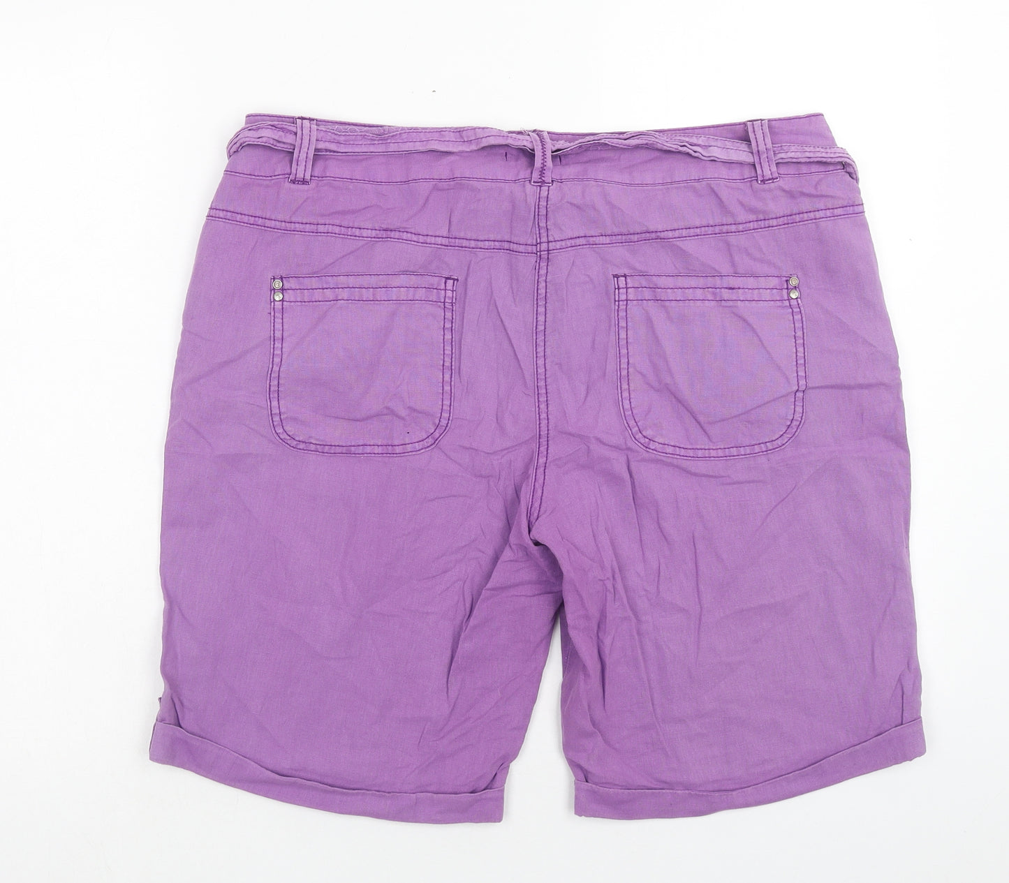 M&Co Womens Purple Cotton Chino Shorts Size 14 Regular Zip