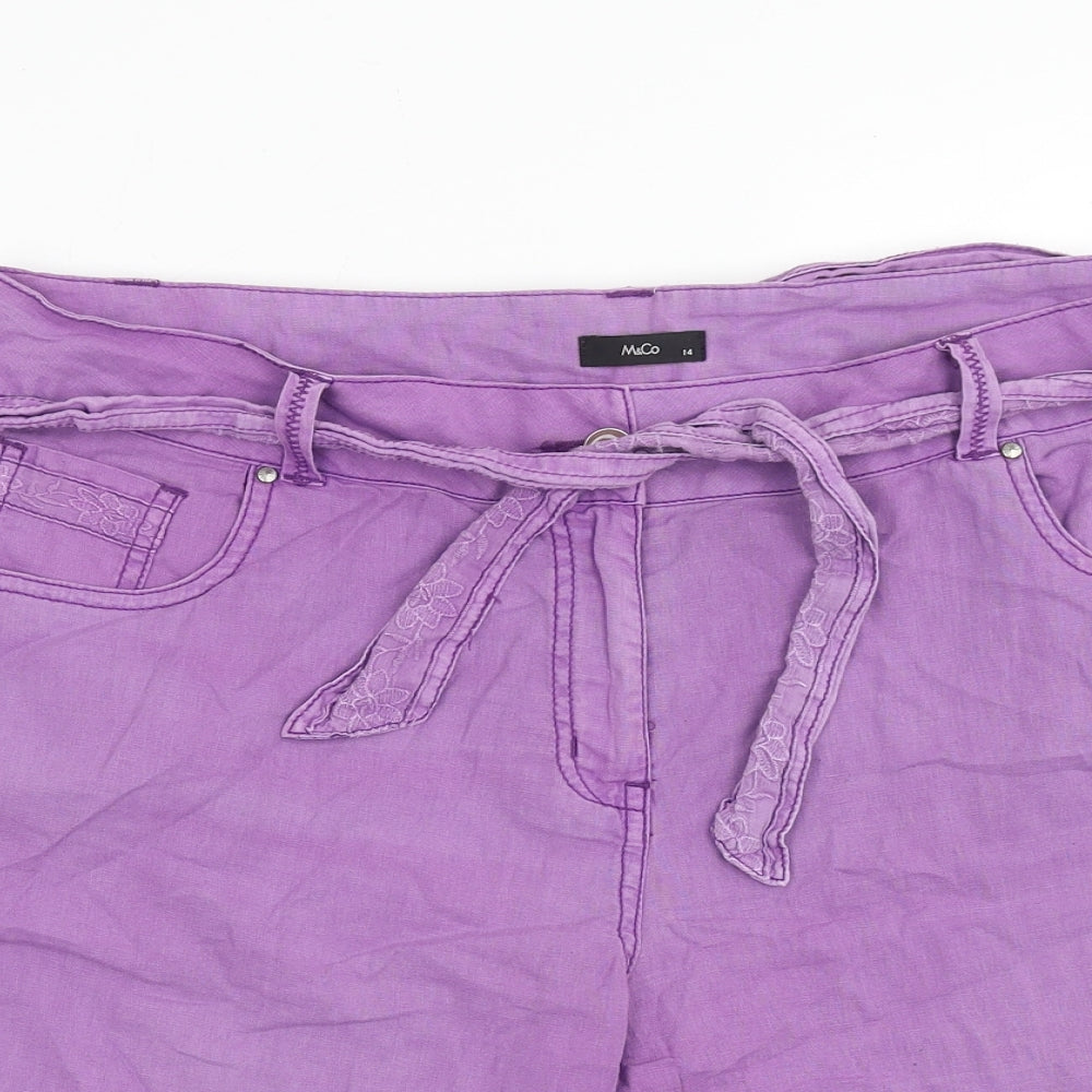 M&Co Womens Purple Cotton Chino Shorts Size 14 Regular Zip