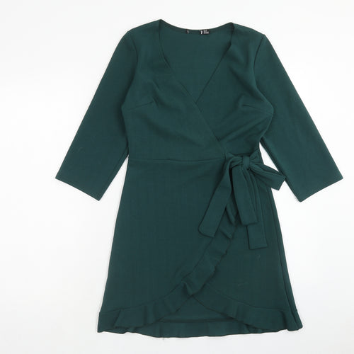 Boohoo Womens Green Polyester Wrap Dress Size 10 V-Neck Pullover