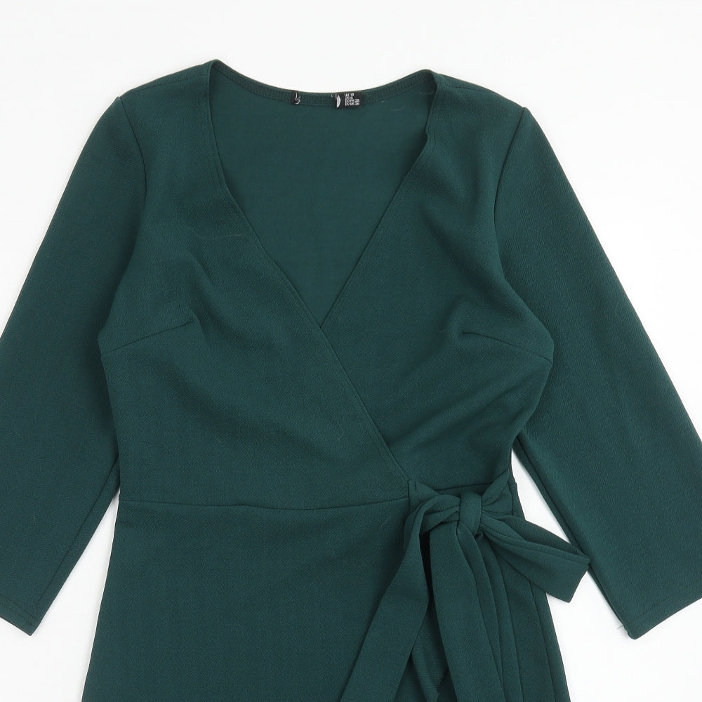Boohoo Womens Green Polyester Wrap Dress Size 10 V-Neck Pullover