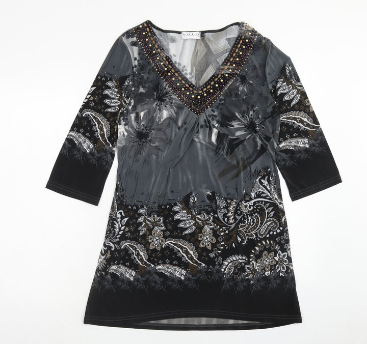 Solo Womens Multicoloured Geometric Viscose Kaftan Size S V-Neck Pullover