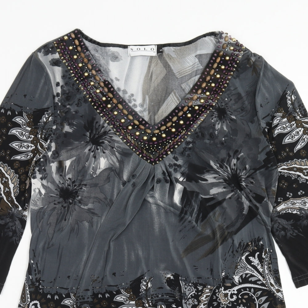 Solo Womens Multicoloured Geometric Viscose Kaftan Size S V-Neck Pullover