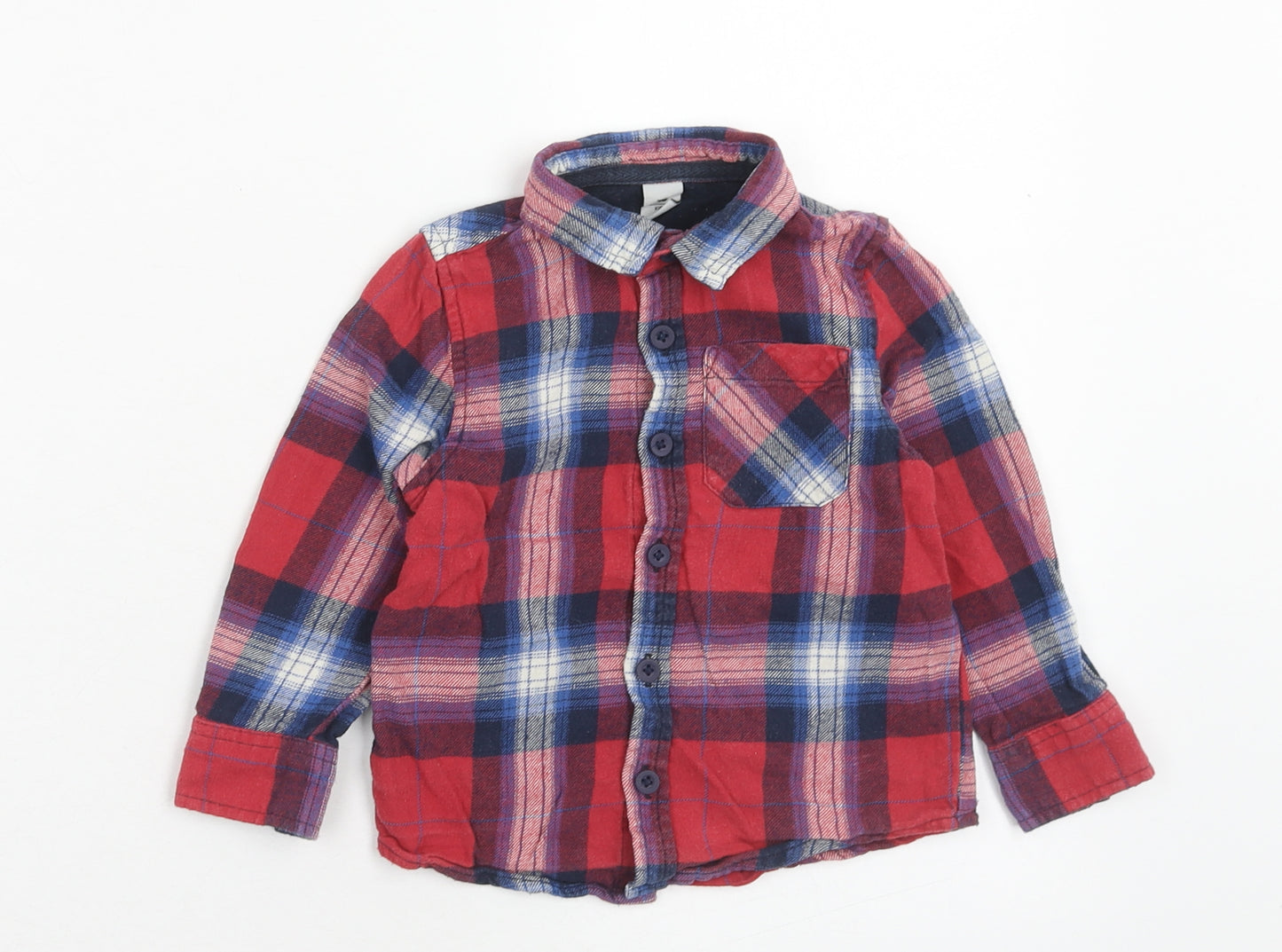 TU Boys Red Plaid Cotton Basic Button-Up Size 2 Years Collared Button