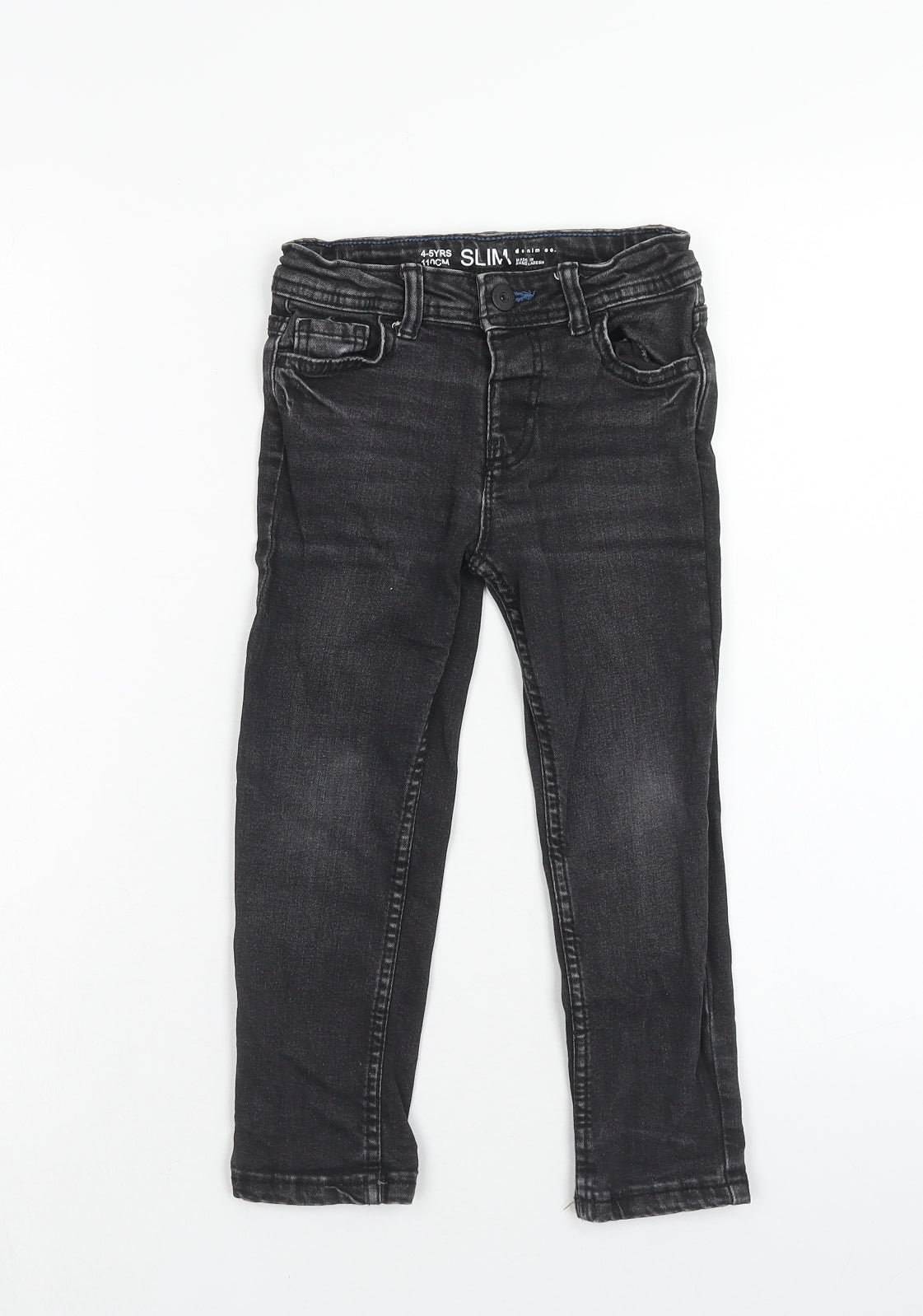 Denim & Co. Boys Black Cotton Skinny Jeans Size 4-5 Years Slim Button