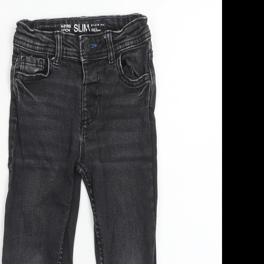 Denim & Co. Boys Black Cotton Skinny Jeans Size 4-5 Years Slim Button