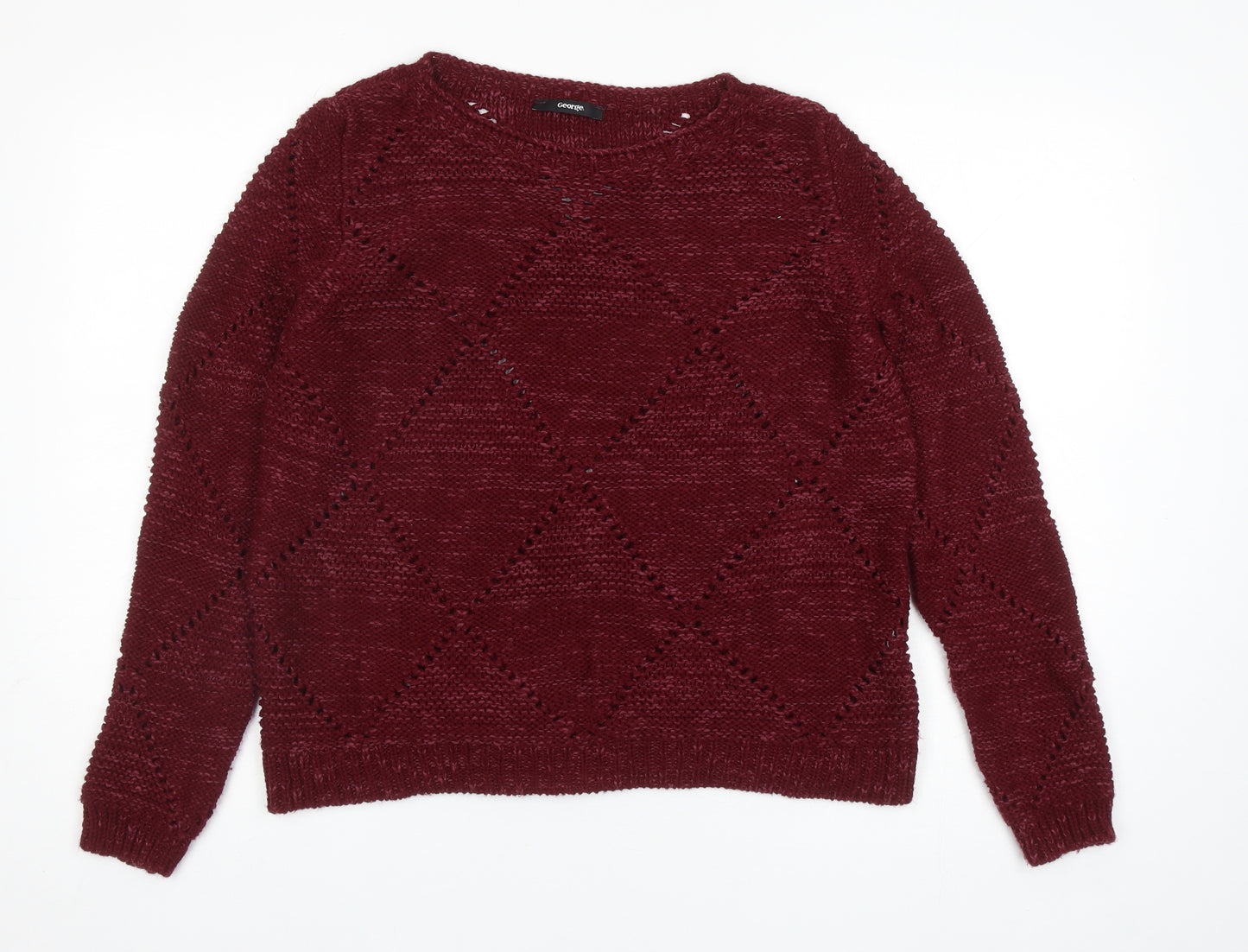 George Womens Red Round Neck Acrylic Pullover Jumper Size 10
