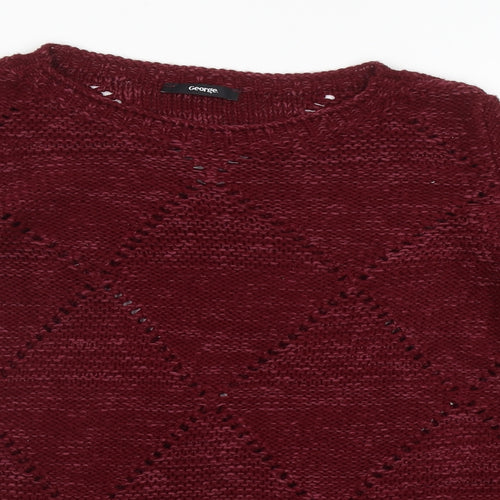 George Womens Red Round Neck Acrylic Pullover Jumper Size 10