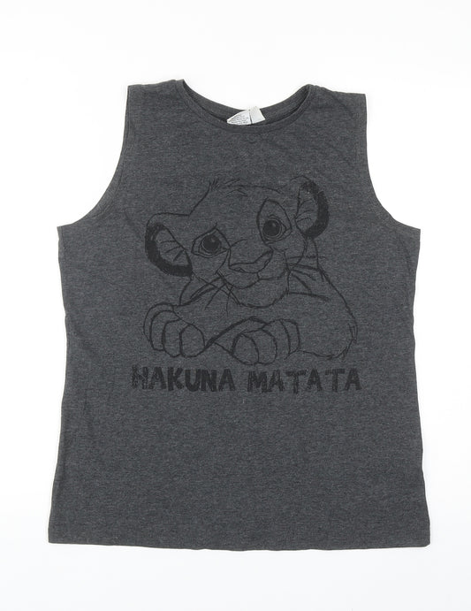 Front view of Atmosphere women’s grey cotton basic tank, size UK 10, round neck - hakuna matata