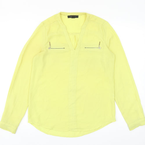 Atmosphere Womens Yellow Polyester Basic Blouse Size 6 V-Neck