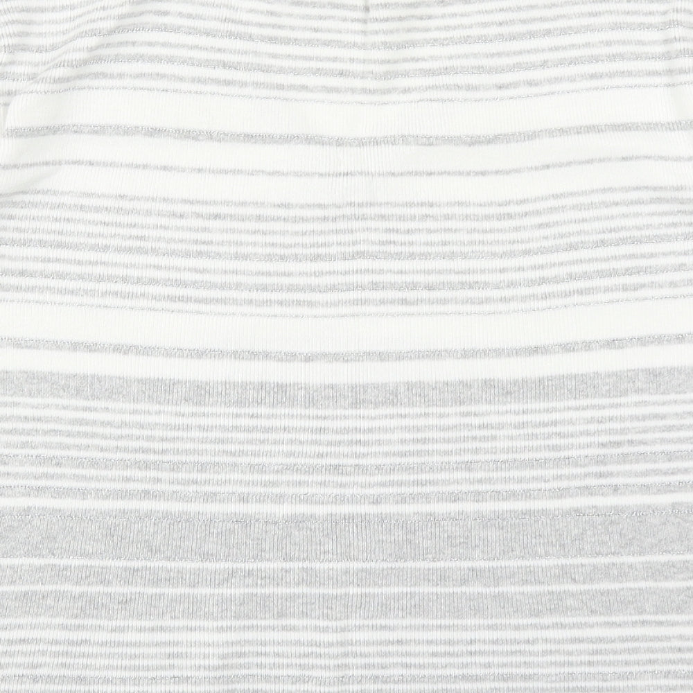 Afibel Womens Grey Striped Acrylic Basic T-Shirt Size 10 V-Neck