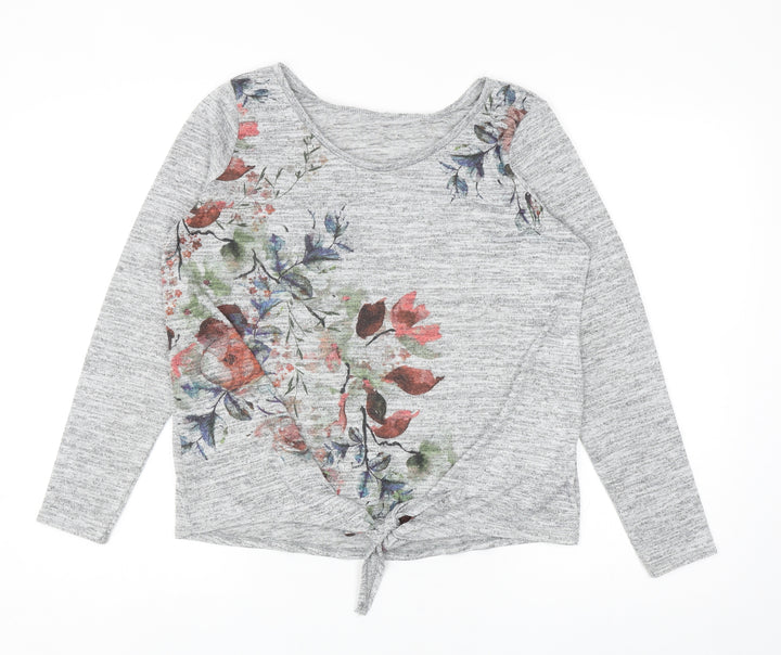 Debenhams Womens Grey Round Neck Polyester Pullover Jumper Size 12 - Floral Detail