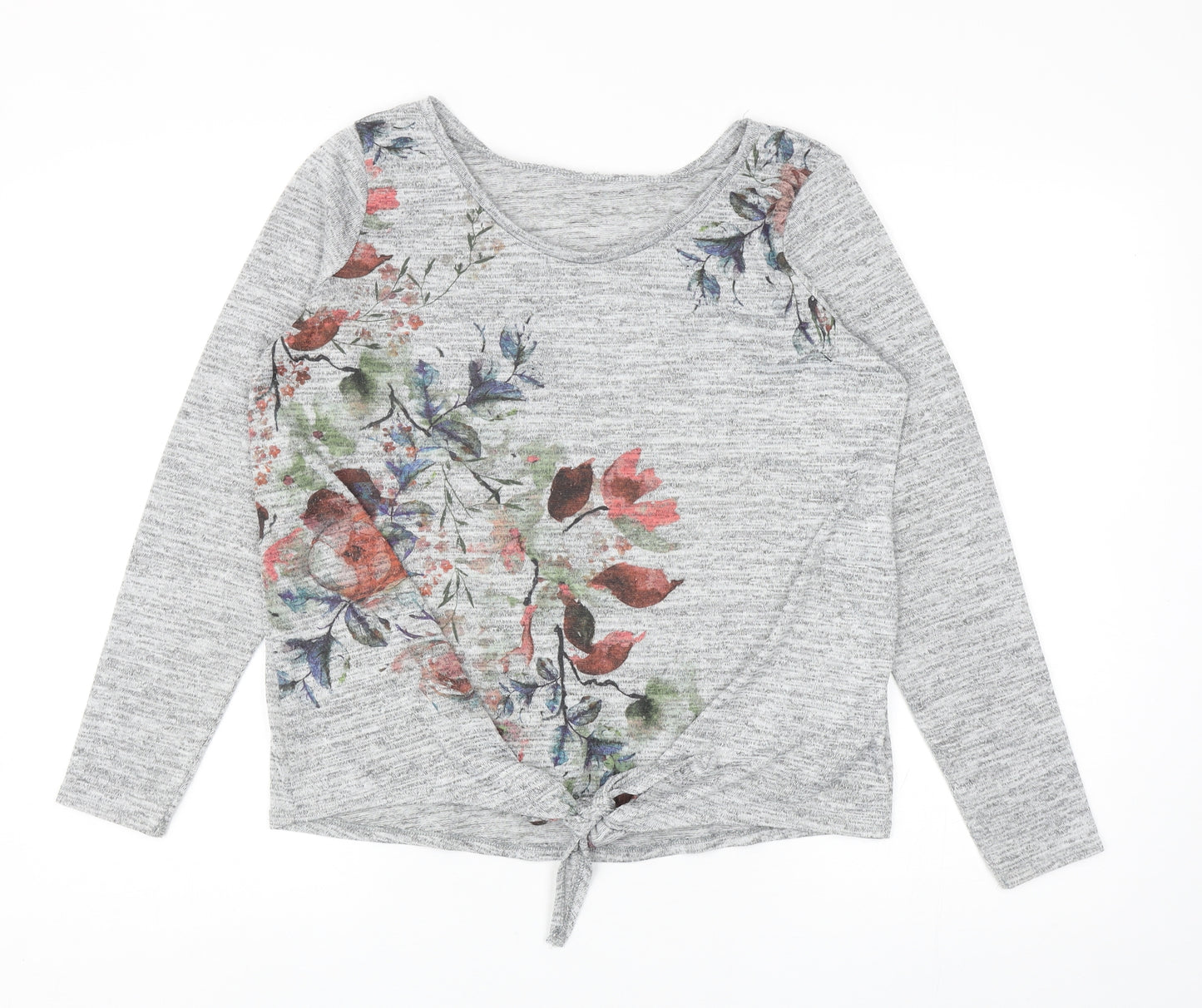 Debenhams Womens Grey Round Neck Polyester Pullover Jumper Size 12 - Floral Detail