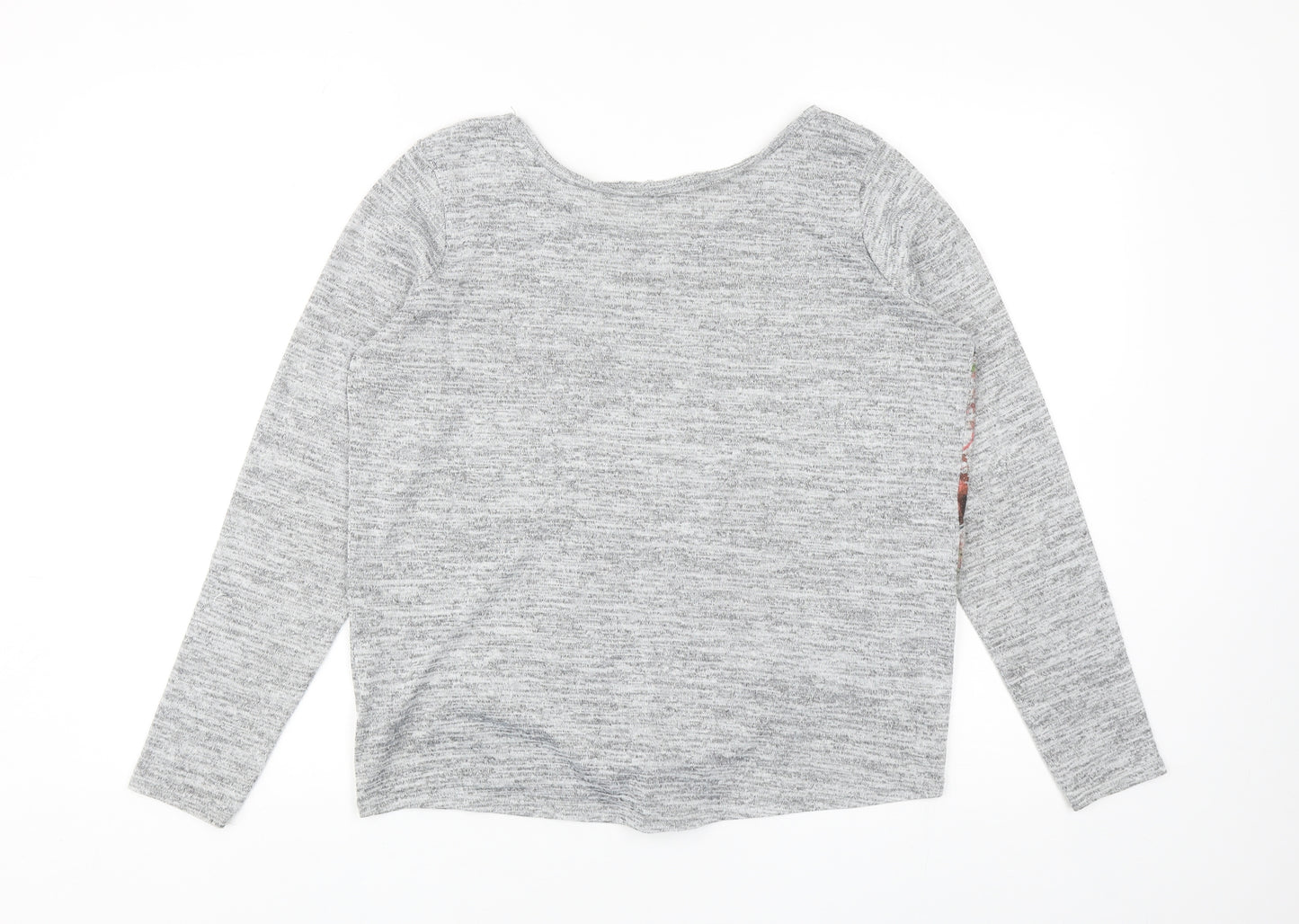 Debenhams Womens Grey Round Neck Polyester Pullover Jumper Size 12 - Floral Detail