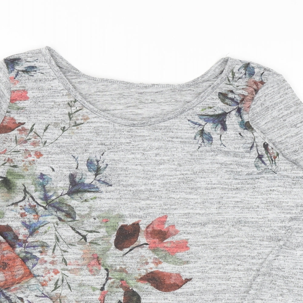 Debenhams Womens Grey Round Neck Polyester Pullover Jumper Size 12 - Floral Detail