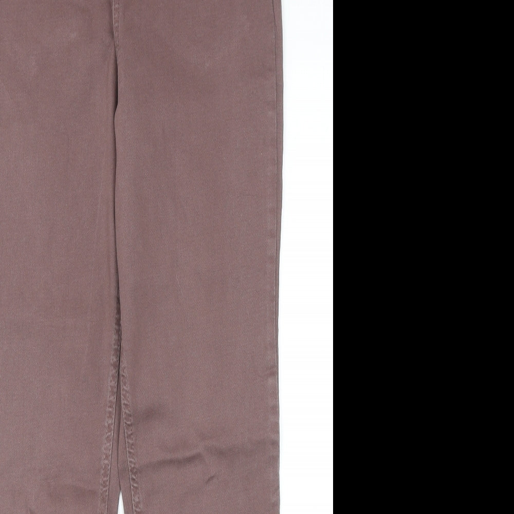 F&F Womens Brown Cotton Skinny Jeans Size 12 Regular Zip - Lace Up Ankle Detail