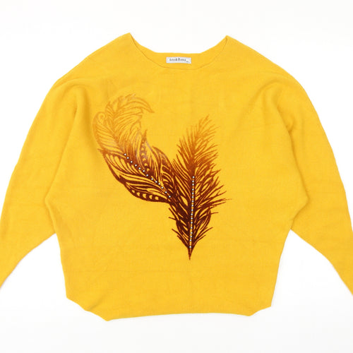 Amo & Roma Womens Yellow Round Neck Viscose Pullover Jumper Size S - Feather