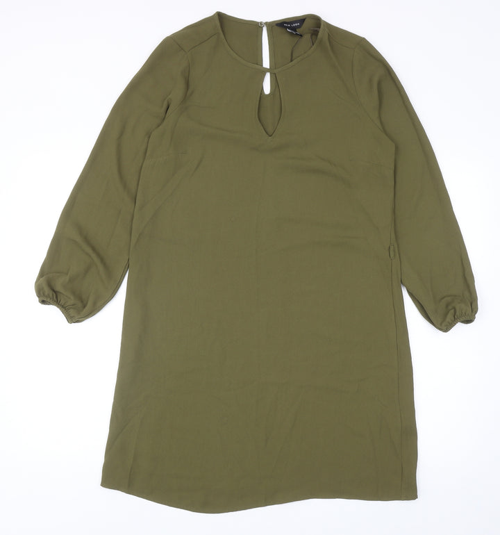 New Look Womens Green Polyester Sheath Size 8 Round Neck Button