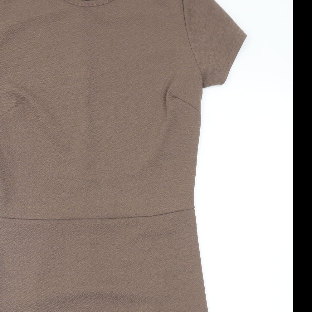 Daisy Street Womens Brown Polyester A-Line Size XL Round Neck Zip