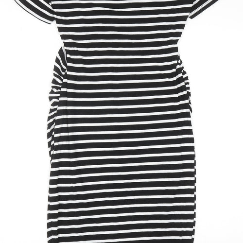 Blue Bell Womens Black Striped Viscose T-Shirt Dress Size 8 V-Neck Pullover