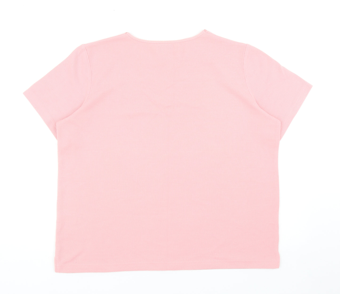 Bonmarché Womens Pink Polyester Basic T-Shirt Size L Round Neck - Flower Detail