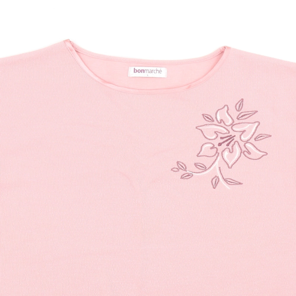 Bonmarché Womens Pink Polyester Basic T-Shirt Size L Round Neck - Flower Detail