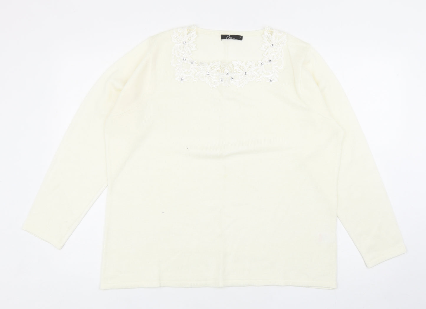 Bonmarché Womens Ivory Square Neck Acrylic Pullover Jumper Size L