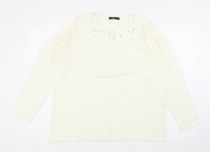 Bonmarché Womens Ivory Square Neck Acrylic Pullover Jumper Size L