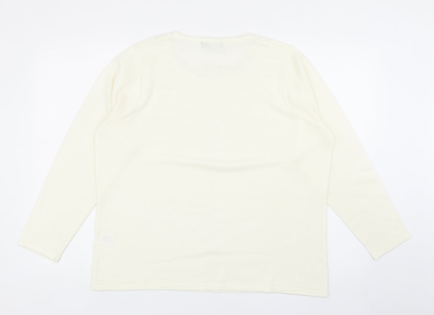 Bonmarché Womens Ivory Square Neck Acrylic Pullover Jumper Size L