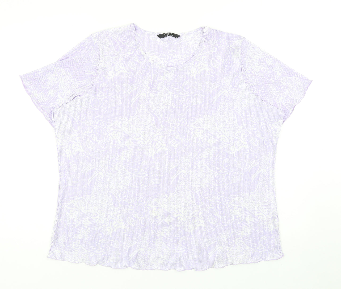 Bonmarché Womens Purple Geometric Polyester Basic T-Shirt Size L Round Neck