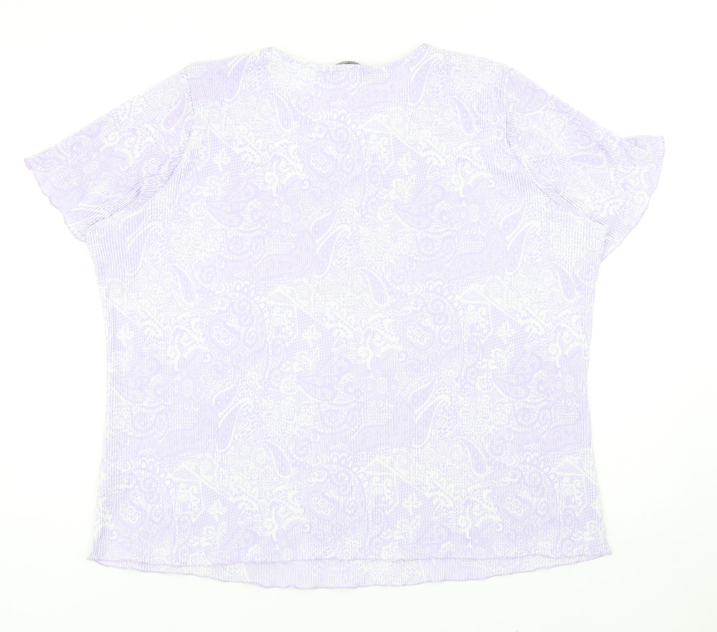 Bonmarché Womens Purple Geometric Polyester Basic T-Shirt Size L Round Neck