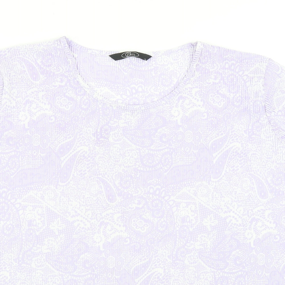 Bonmarché Womens Purple Geometric Polyester Basic T-Shirt Size L Round Neck