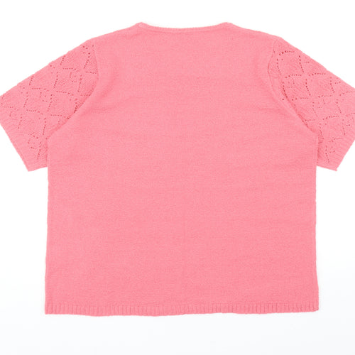 Bonmarché Womens Pink Acrylic Basic T-Shirt Size L Round Neck