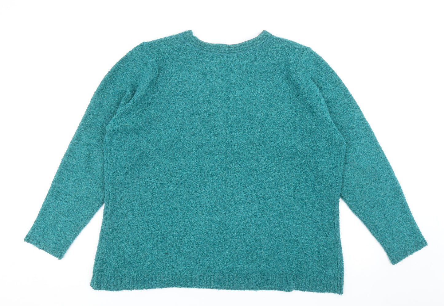 Bonmarché Womens Green Round Neck Acrylic Pullover Jumper Size L - Flower Detail