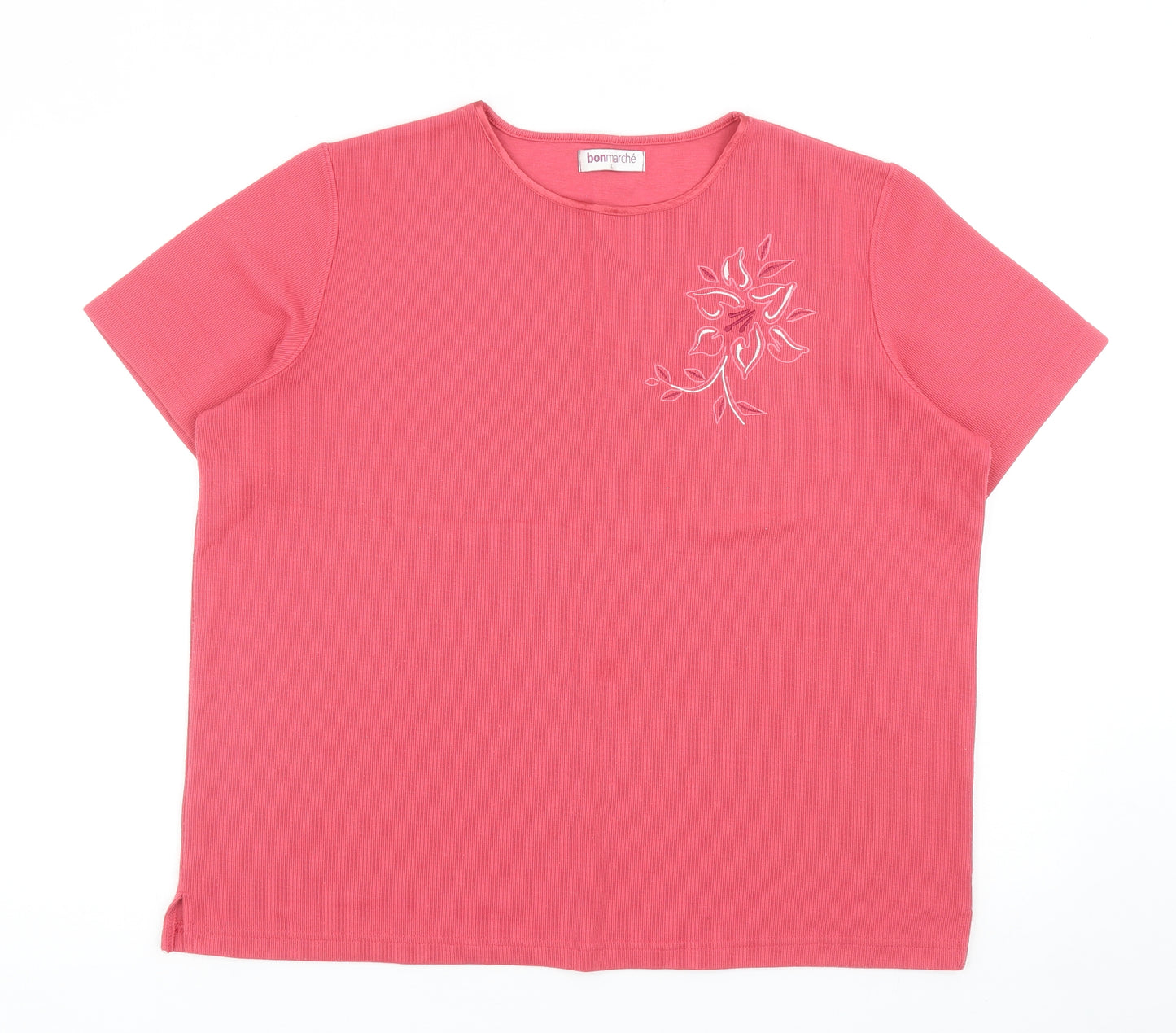 Bonmarché Womens Pink Polyester Basic T-Shirt Size L Round Neck - Flower Detail