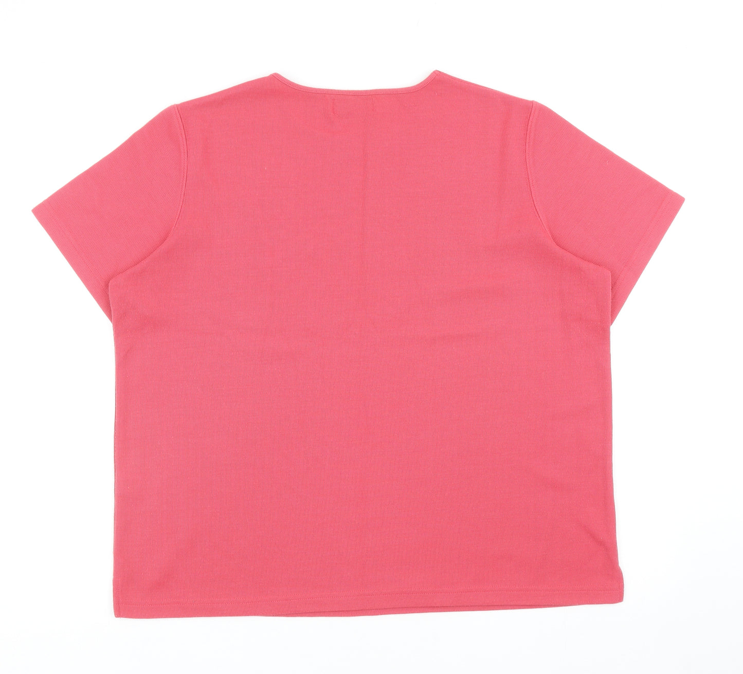 Bonmarché Womens Pink Polyester Basic T-Shirt Size L Round Neck - Flower Detail