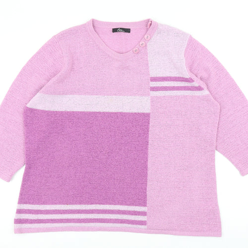 Bonmarché Womens Purple Round Neck Striped Acrylic Pullover Jumper Size L