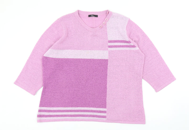 Bonmarché Womens Purple Round Neck Striped Acrylic Pullover Jumper Size L