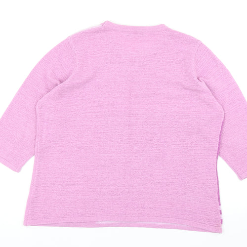 Bonmarché Womens Purple Round Neck Striped Acrylic Pullover Jumper Size L