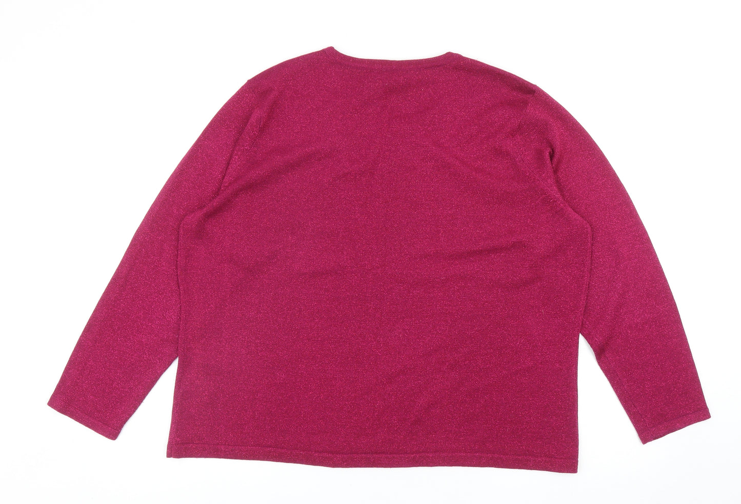 Bonmarché Womens Pink Round Neck Acrylic Pullover Jumper Size L - Flower Detail