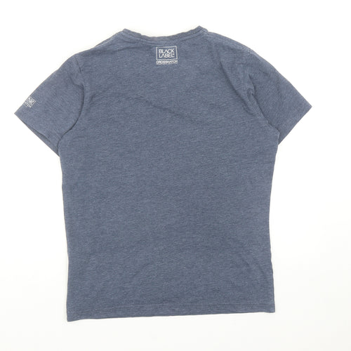 Crosshatch Mens Blue Cotton T-Shirt Size S V-Neck