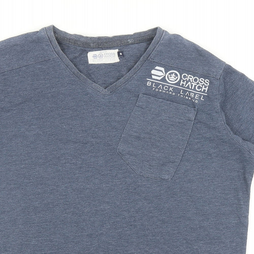 Crosshatch Mens Blue Cotton T-Shirt Size S V-Neck
