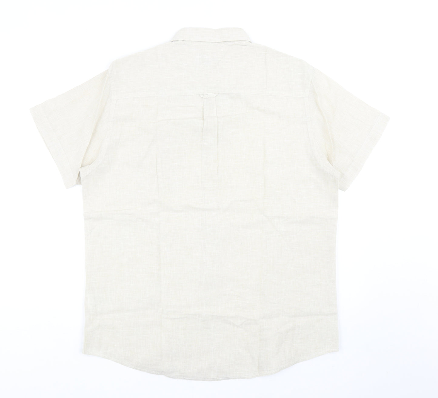 Cedar Wood State Mens Beige Linen Button-Up Size M Collared Button