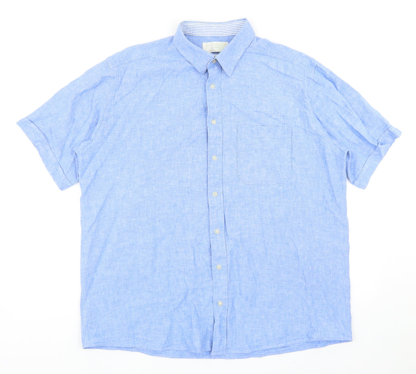 Preworn Mens Blue Linen Button-Up Size XL Collared Button