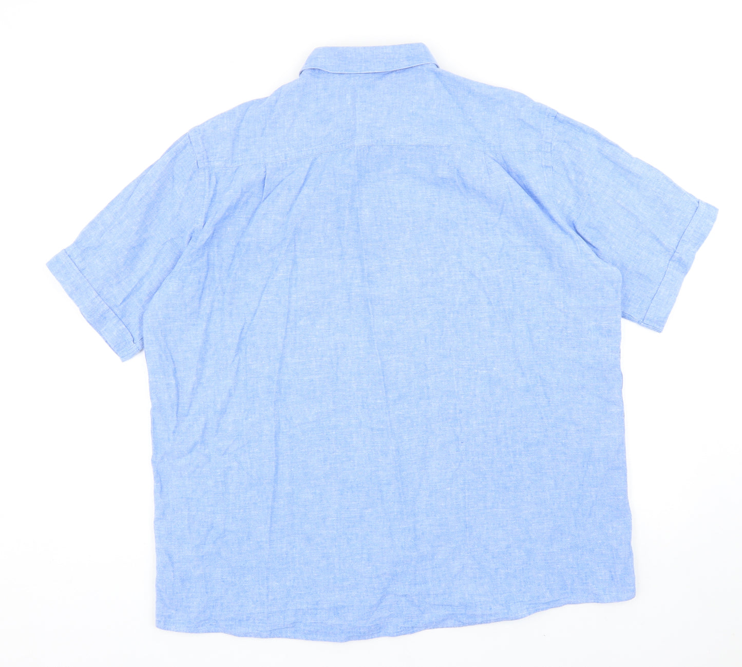 Preworn Mens Blue Linen Button-Up Size XL Collared Button