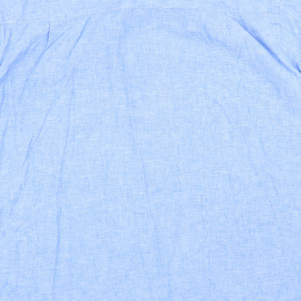 Preworn Mens Blue Linen Button-Up Size XL Collared Button