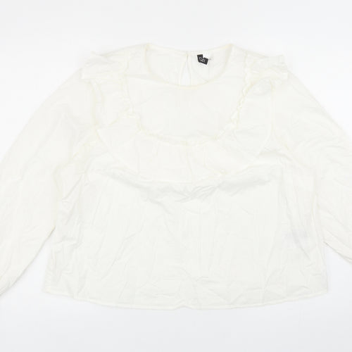 Divided by H&M Womens White Cotton Basic Blouse Size L Round Neck