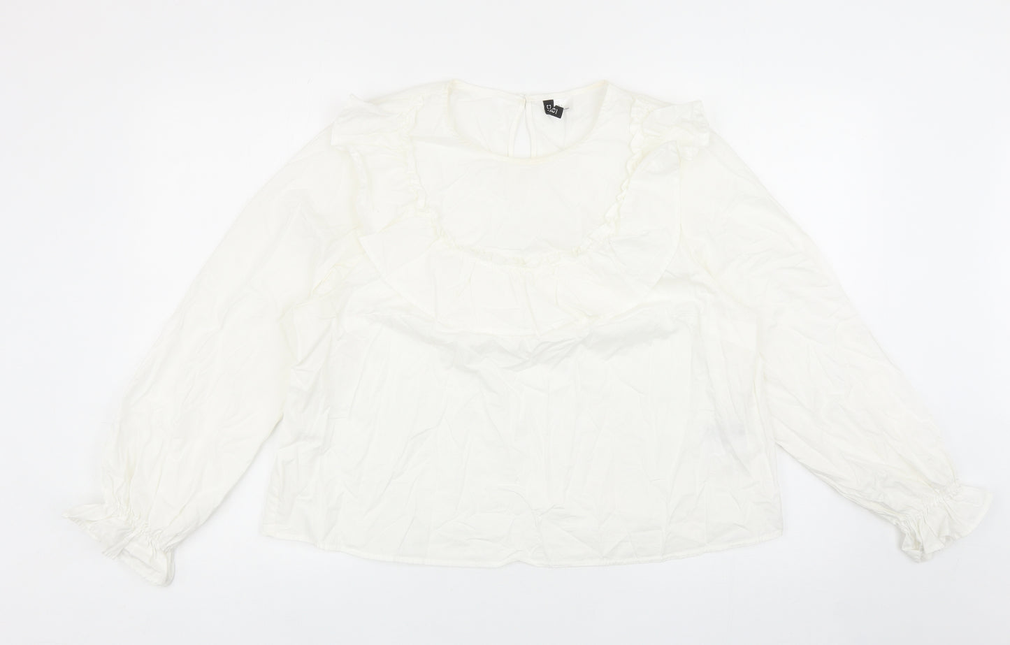 Divided by H&M Womens White Cotton Basic Blouse Size L Round Neck