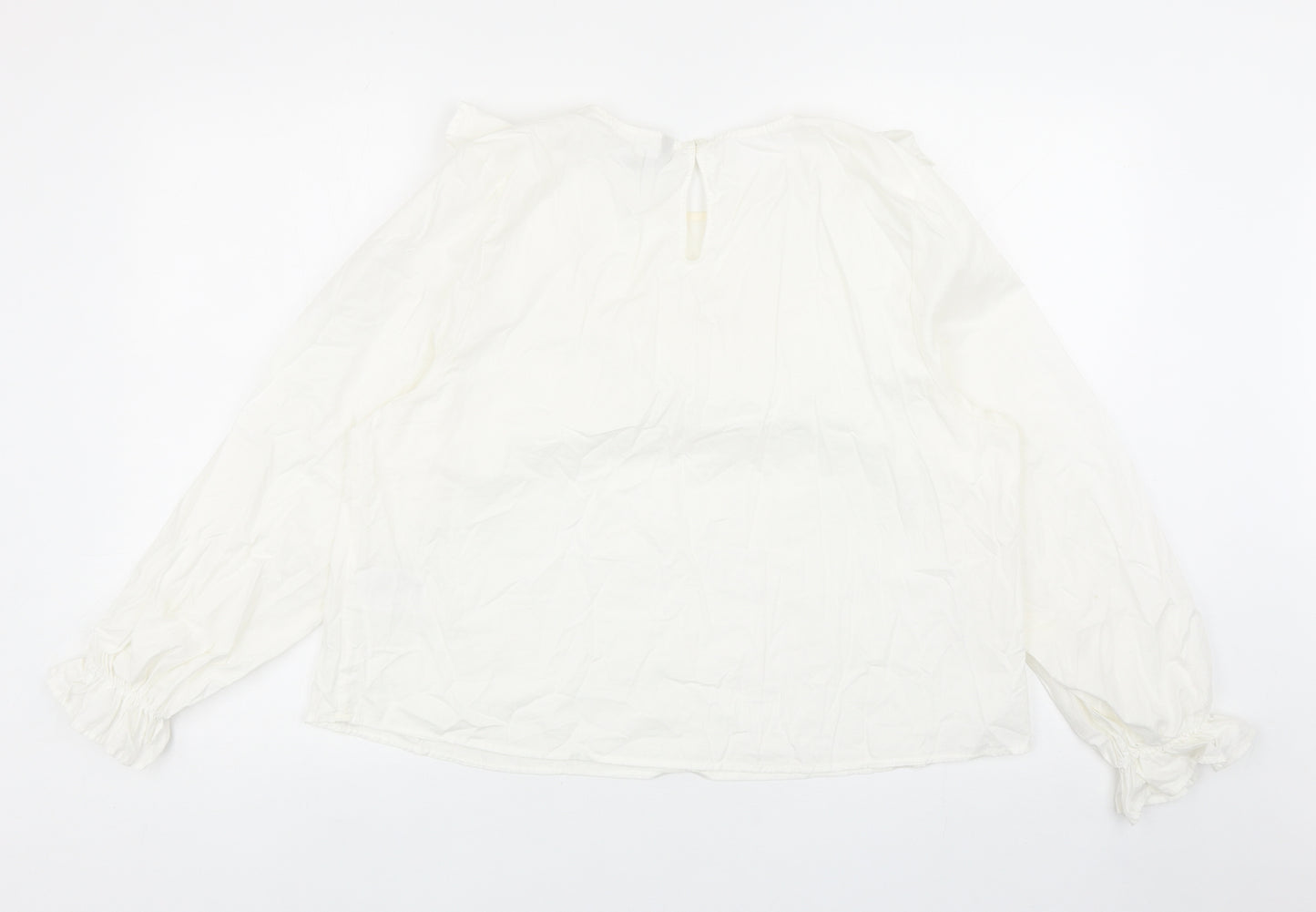 Divided by H&M Womens White Cotton Basic Blouse Size L Round Neck