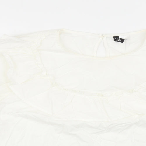 Divided by H&M Womens White Cotton Basic Blouse Size L Round Neck